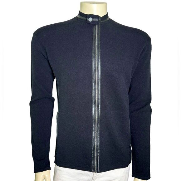 Armani Exchange Zip-up Bomber Silhouette Mock Neck Sweater w/Leather Trim Sz L - Picture 1 of 9